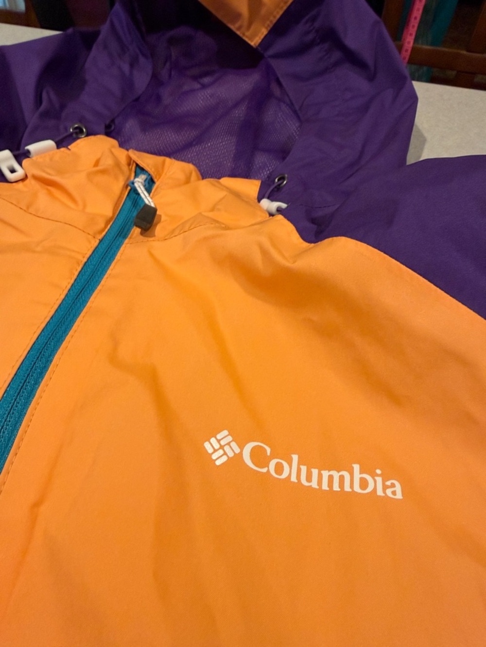 Columbia Womens Orange Raincoat with Teal and Purple Accents - Picture 3 of 5